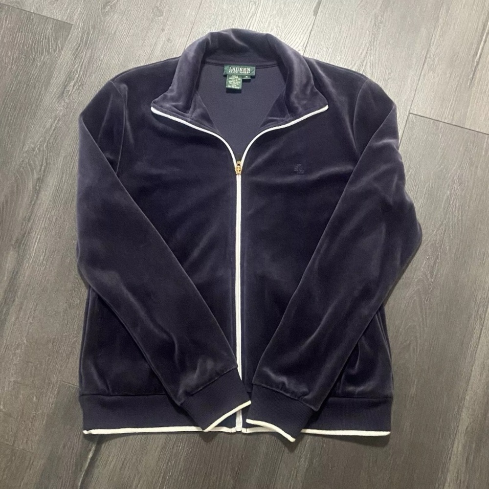 Lauren Ralph Lauren Womens Velour Jacket Size Medium Blue Purple velvet LRL